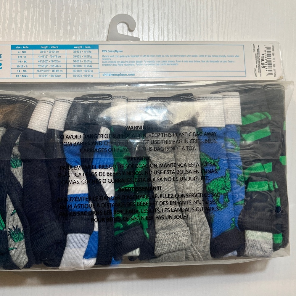 New in package children’s place boy 7 briefs underwear dinosaur sz large 10-12 - Picture 3 of 5